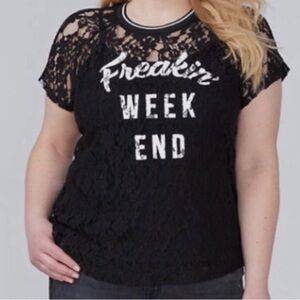 Lane Bryant Black Lace Graphic Tee 22/24 plus size Summer Tshirt